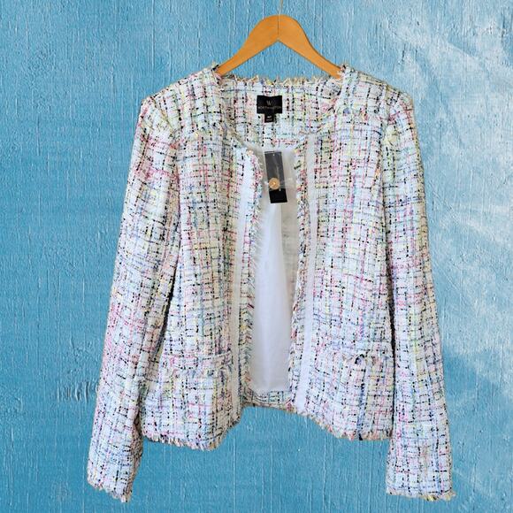 New Worthington Multicolor Tweed Open Front Blazer Jacket Size XL Tall - Picture 8 of 10